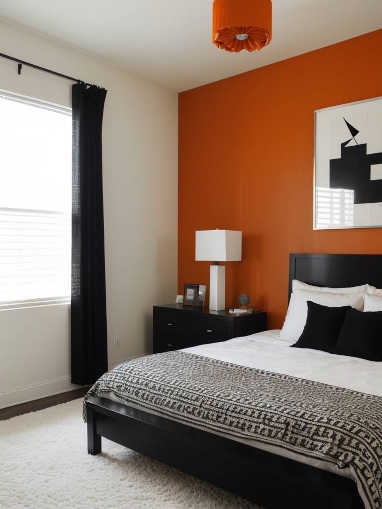 70s-Inspired Orange Bedroom: Modernize Your Space with Black & White