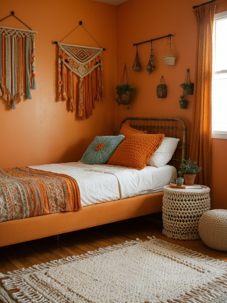 70s-Inspired Boho Bedroom: Get Cozy with Vintage Orange Decor!