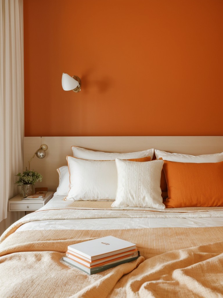 1970s-inspired Orange Bedroom Decor: Embrace the vintage charm for a peaceful oasis.