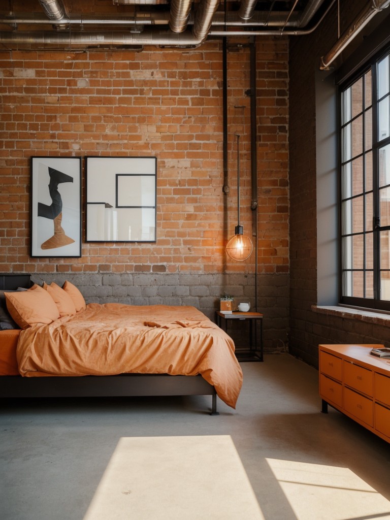 Orange Bedroom Decor: Embrace Modern Industrial Vibes.