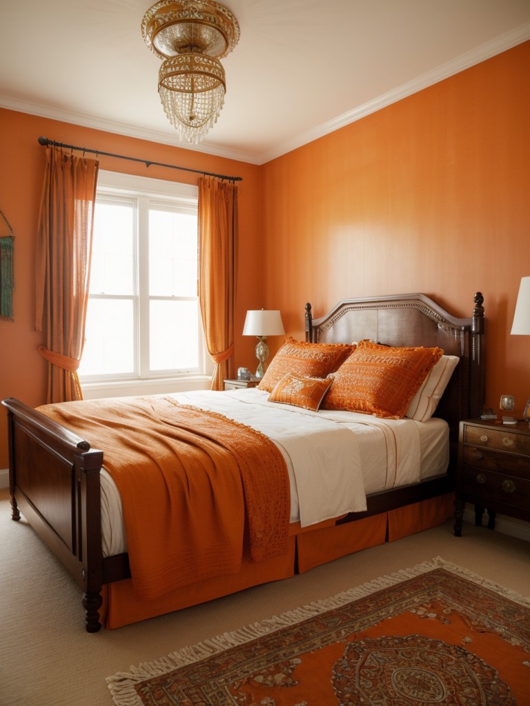 Effortlessly Stylish Apartment Living: Explore Vibrant Orange Bedroom Décor