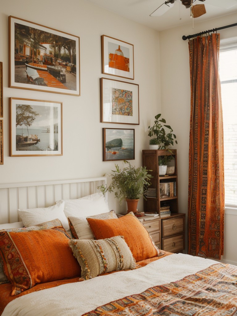 Boho-inspired apartment: A vibrant and eclectic orange bedroom.