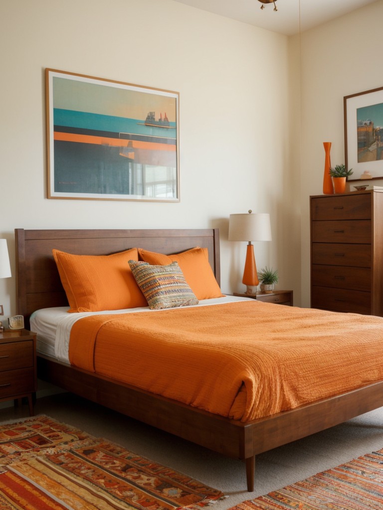 Vintage meets modern: Create a boho chic apartment with orange bedroom decor!