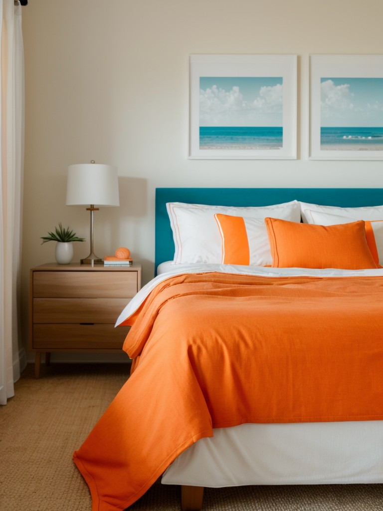 Coastal Vibes: Serene Apartment with Seashell & Orange Accents