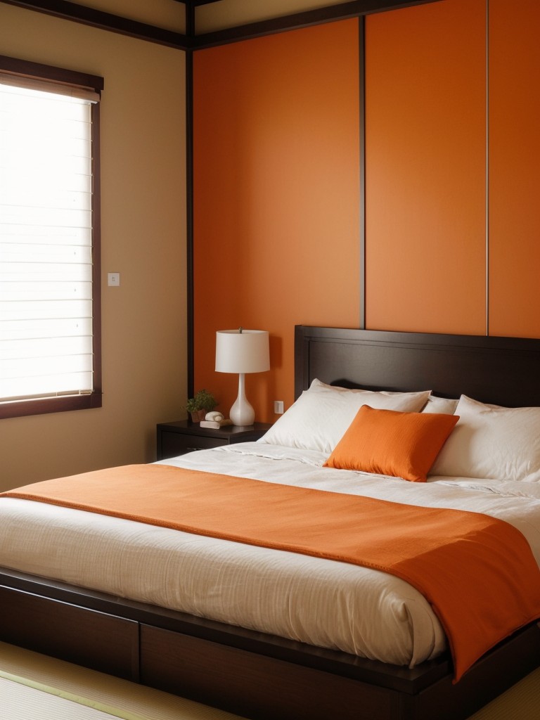 Serene Zen Vibes: Japanese-Inspired Orange Bedroom Decor.