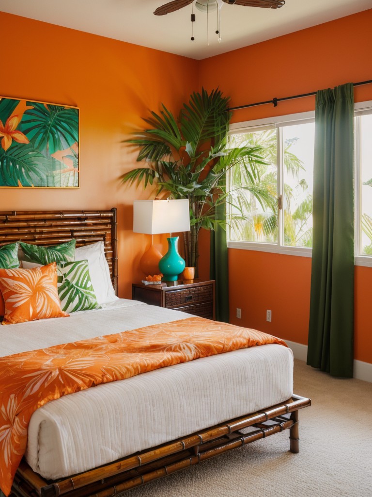 Tropical Paradise: Vibrant Orange Bedroom Decor for a Bold Look