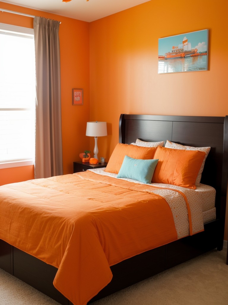 Vibrant and Cheerful Apartment Decor: Orange Bedroom Bliss!