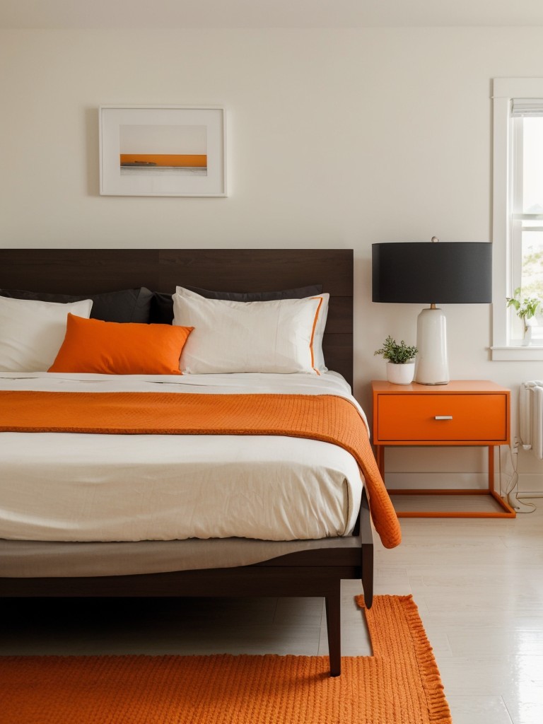 Minimalist Serenity: Orange Bedroom Decor with a Global Twist