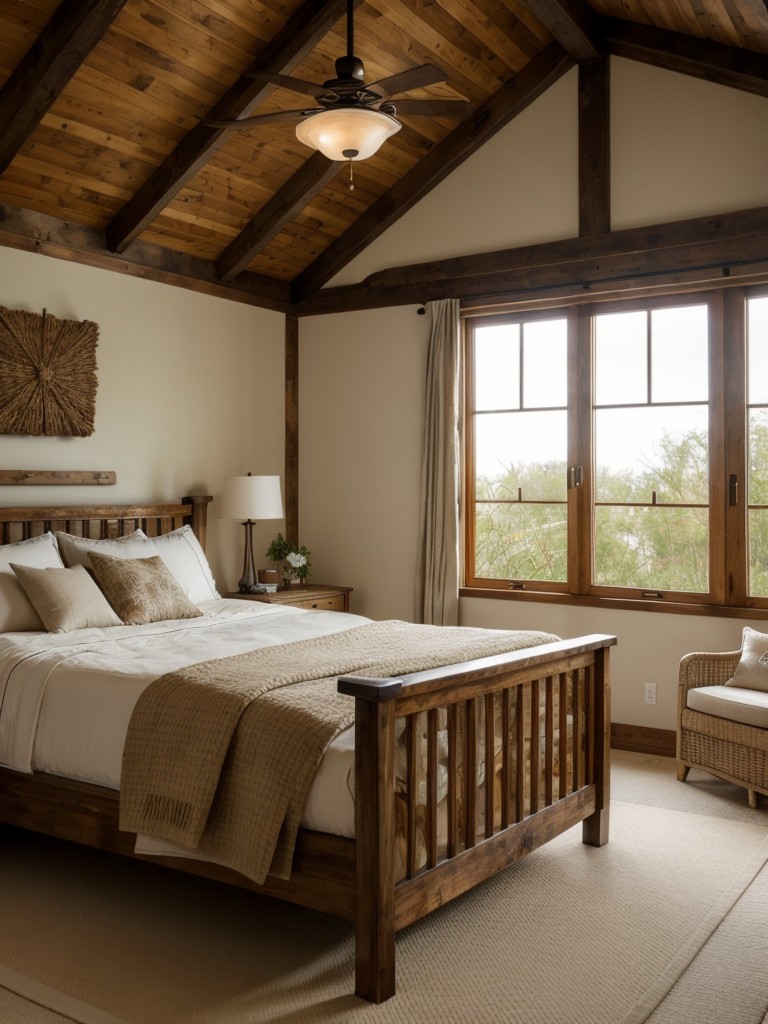 Natural Elegance: Create a Traditional Bedroom with Wood, Rattan, & Stone