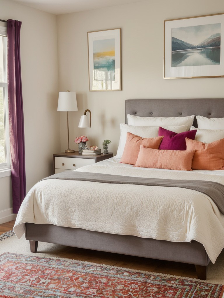 Chic apartment bedroom: Pops of color for a stylish space!