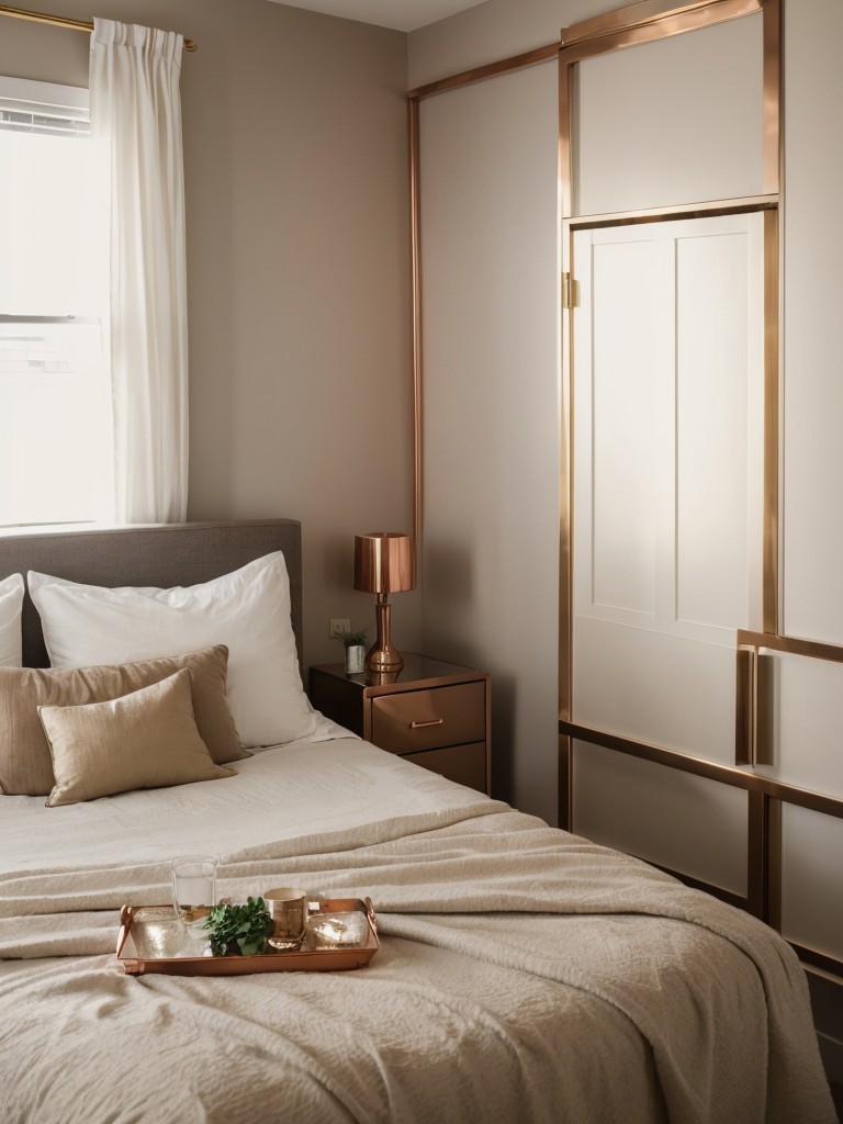 Budget-friendly small bedroom makeover with stylish metallic accents for an elegant touch