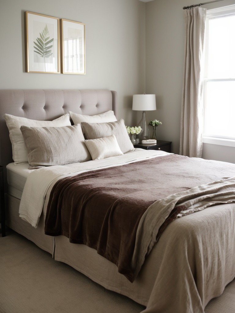 Budget-friendly small bedroom décor: Layered textures for an inviting space.