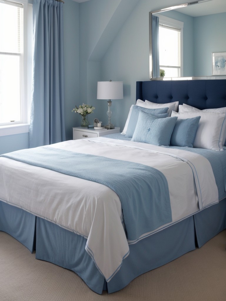 Relaxation Haven: Create a Soothing Apartment Bedroom with Blue Shades and Plush Bedding.