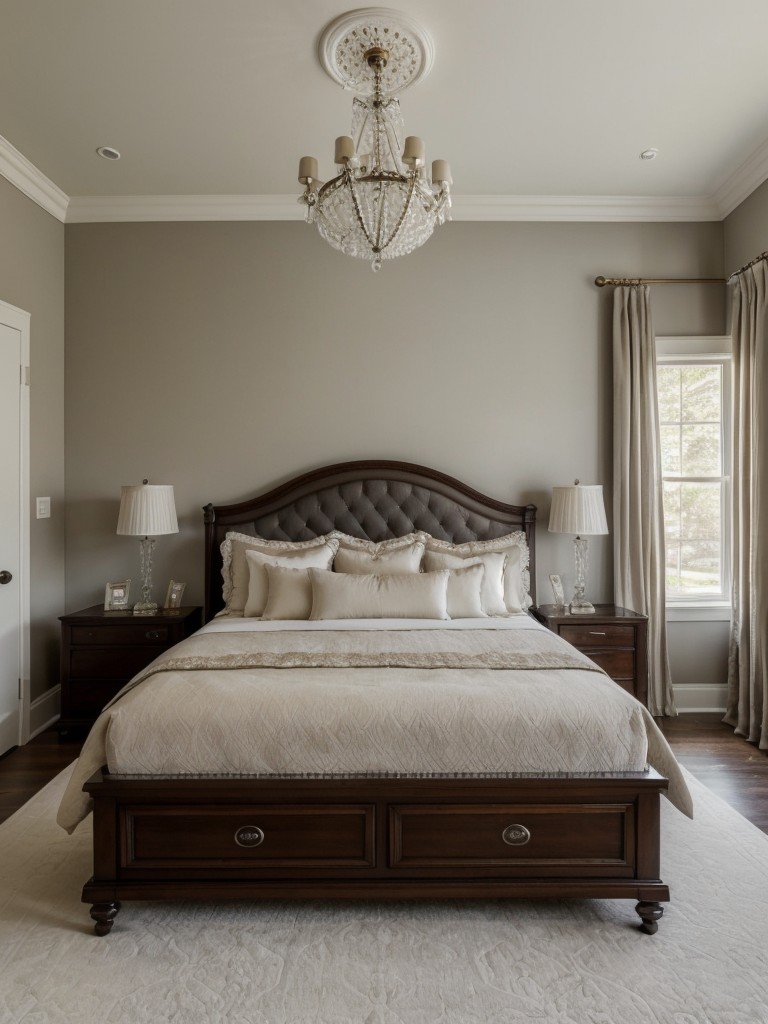 Timeless elegance for small bedrooms: Tufted headboards, antique decor, and glamorous chandeliers