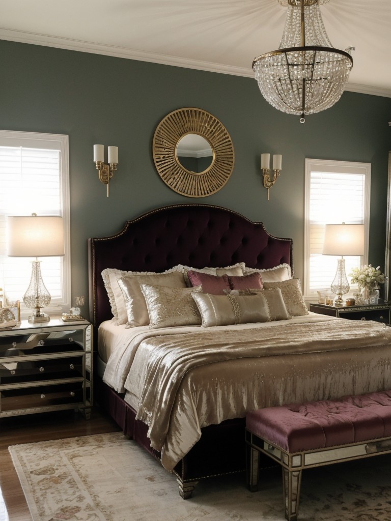 Boho Chic Bedroom: Add Glitz and Glam with Mirrored Furniture & Sparkling Chandeliers!