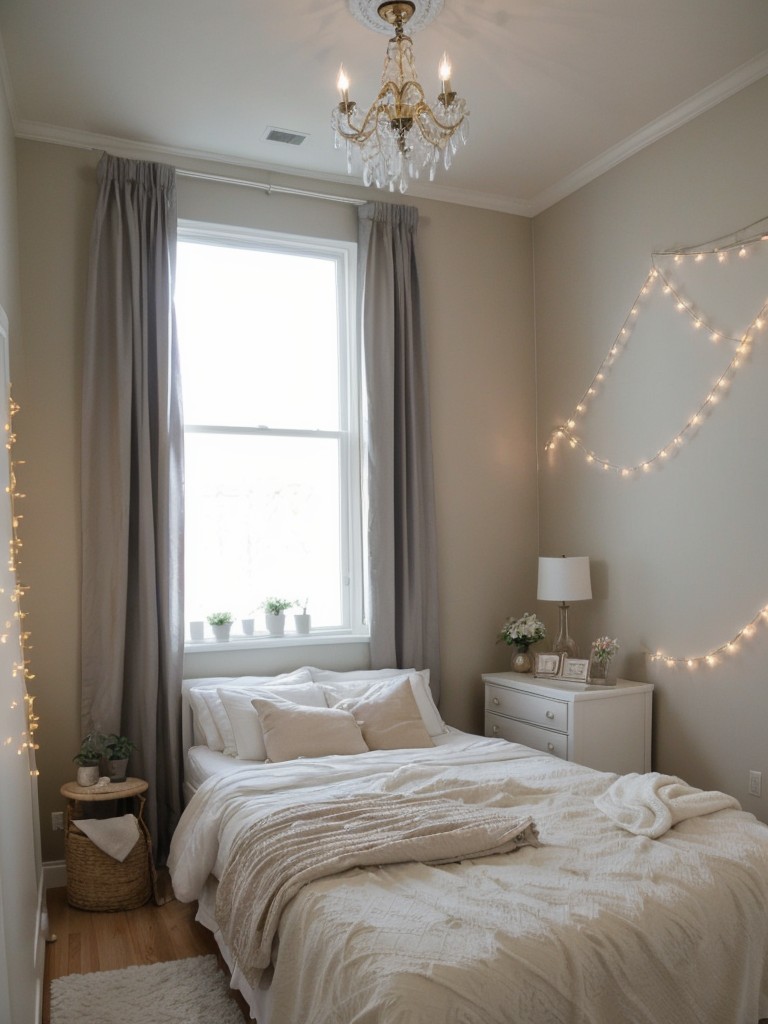 Romantic DIY Bedroom Decor: Soft Curtains & Delicate Lighting