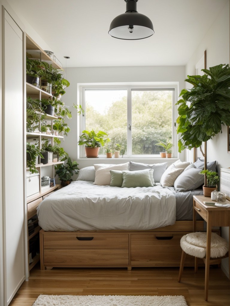 Stylish Apartment Storage Hacks: Go Green for a Calming Bedroom Oasis!