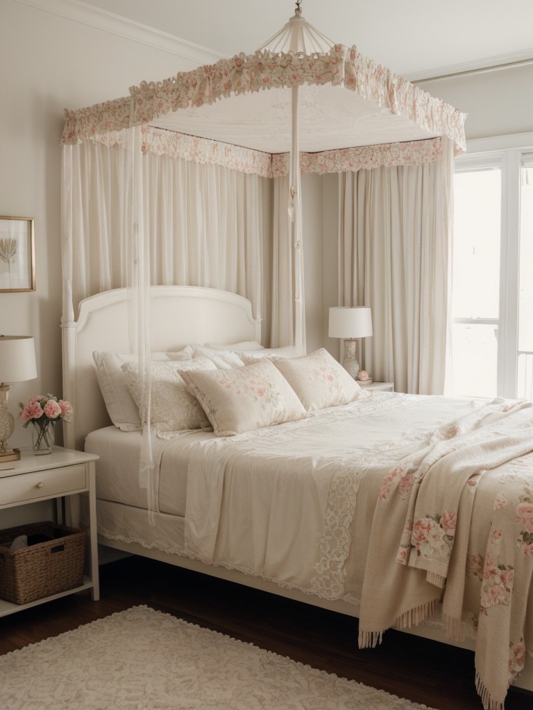 Romantic Bedroom Vibes: Floral Prints, Lace, Canopy Bed