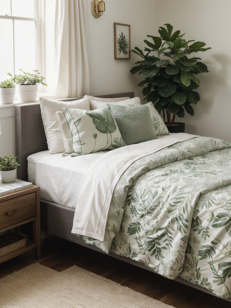 Nature-Inspired Bedroom Decor: Leafy Prints & Greenery