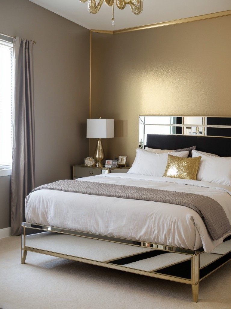 Chic Apartment Vibes: Glam up your small bedroom with bold colors & metallic accents!