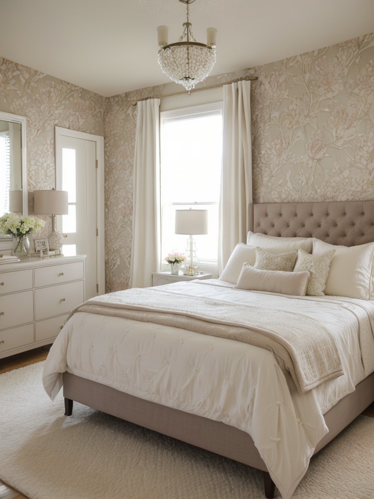 Feminine and Romantic Apartment Bedroom Decor: Mixing Patterns & Textures