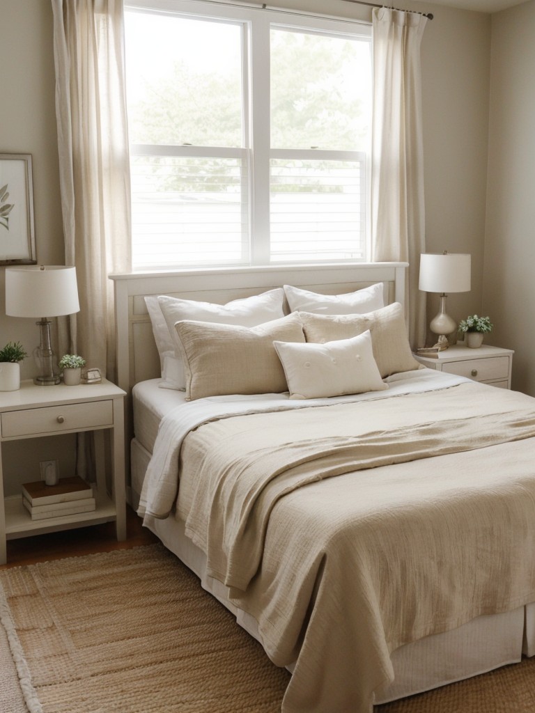 Pinterest post title: Tranquil Neutrals: Stylish and Practical Bedroom Transformation