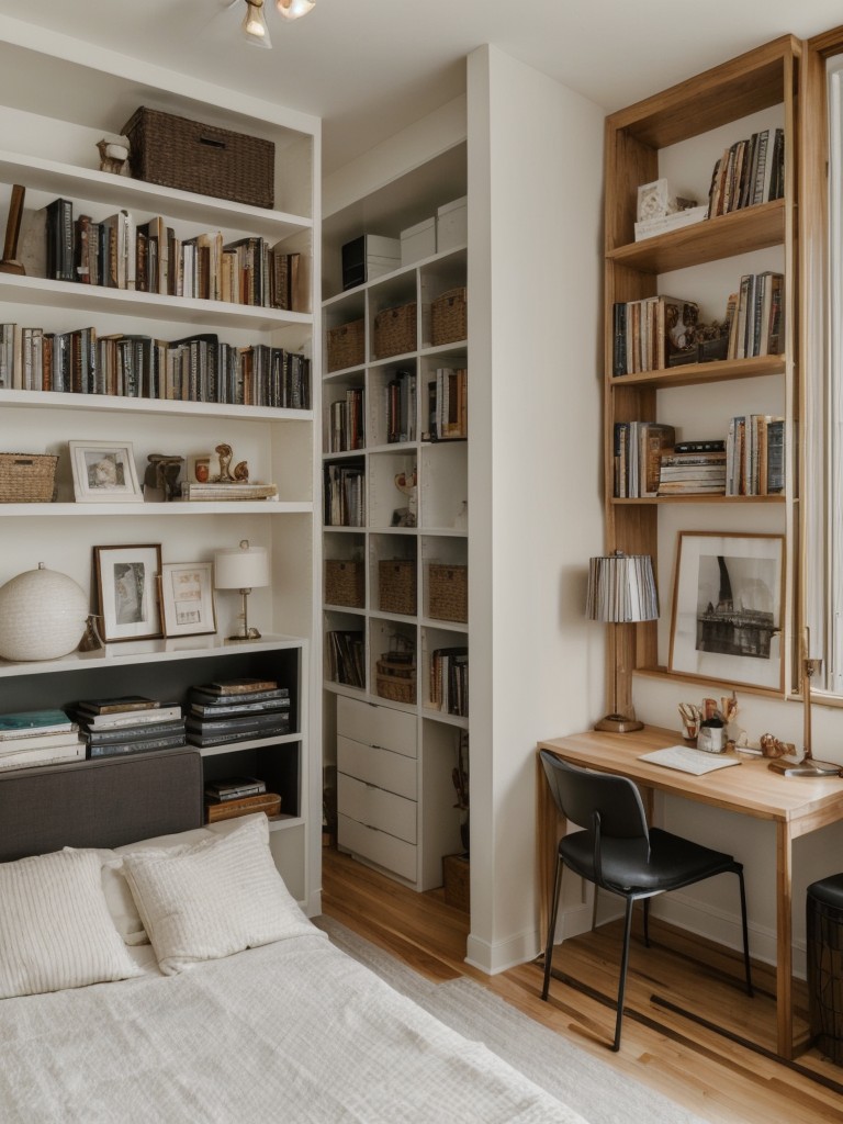 Maximize Style: Apartment Bedroom Decor with Floor-to-Ceiling Bookshelf