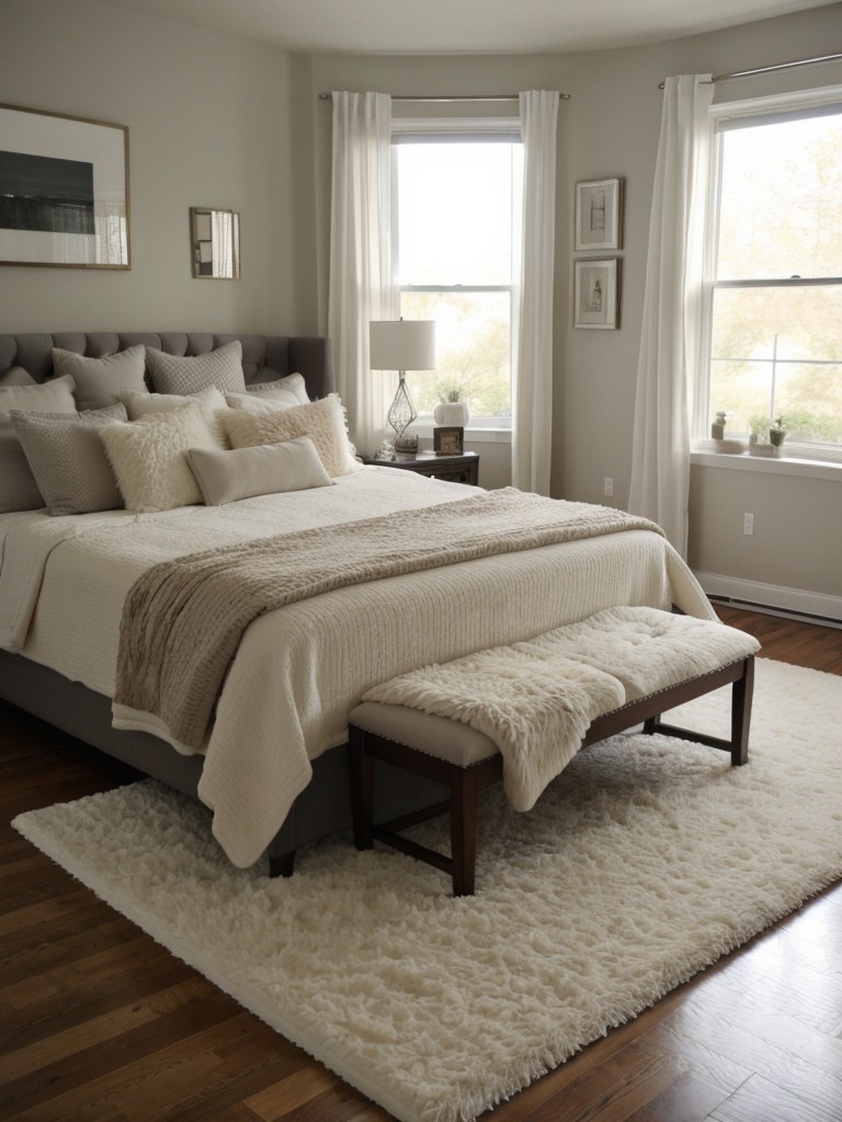 Cozy Apartment Bedroom: Layer Soft Rugs for Ultimate Comfort!