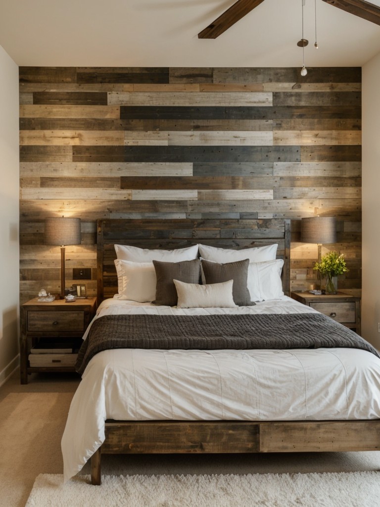 Stylish Apartment Bedroom Makeover: Textured Wallpaper & Reclaimed Wood Panels!