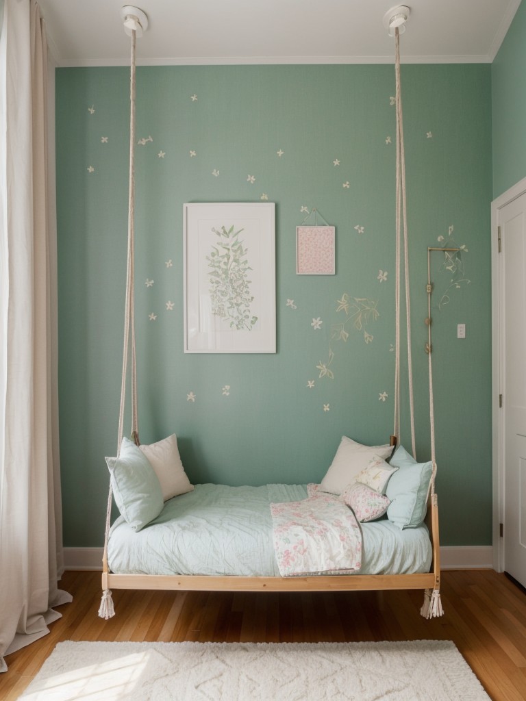 Whimsical Apartment Bedroom Ideas: Swing Chairs, Chalkboard Walls, Custom Wallpaper