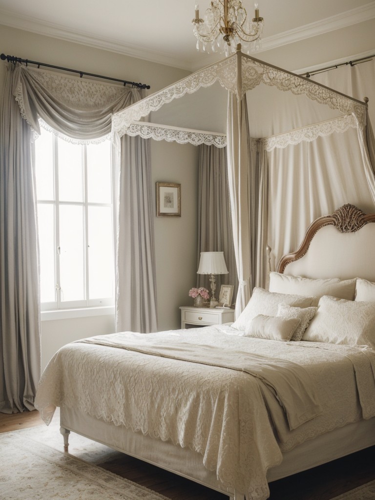 Romantic Bedroom Upgrade: Lace Canopy, Flowing Curtains, Vintage Vibes