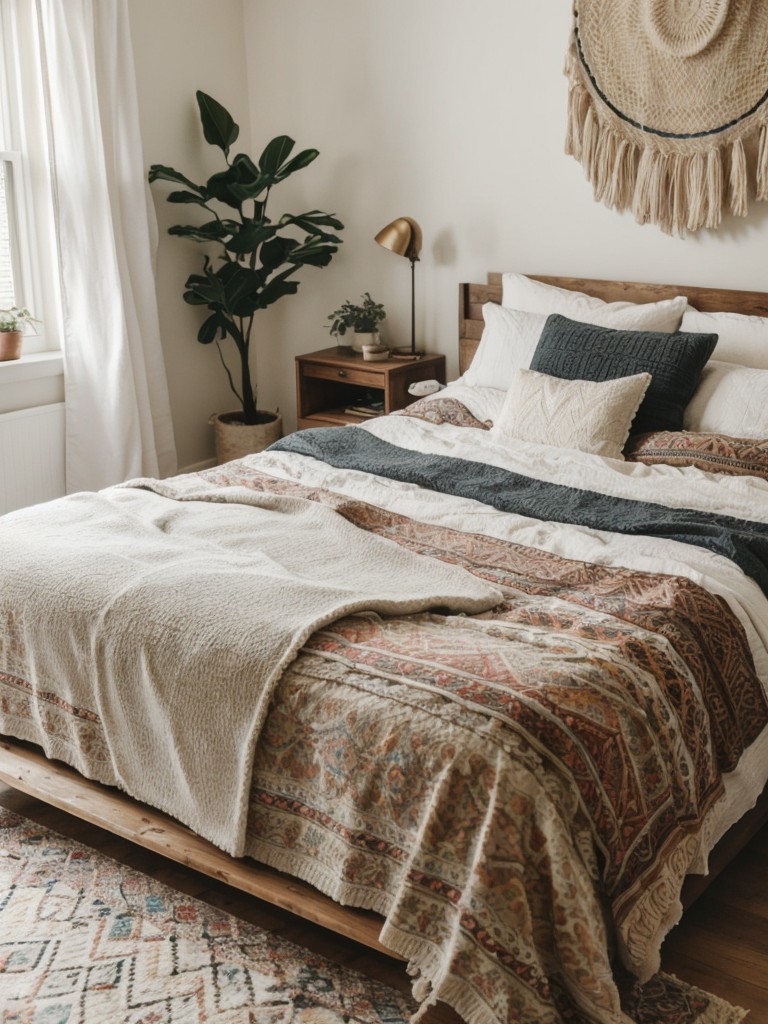 Boho-Chic Bedroom: Create a Cozy Oasis with a Low Platform Bed and Plush Textiles!