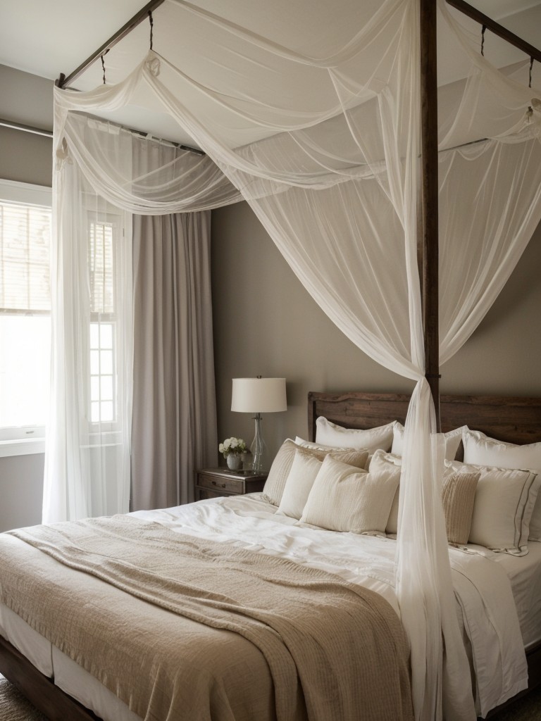 Cozy Love Nest: Dreamy Apartment Bedroom with Canopy Bed