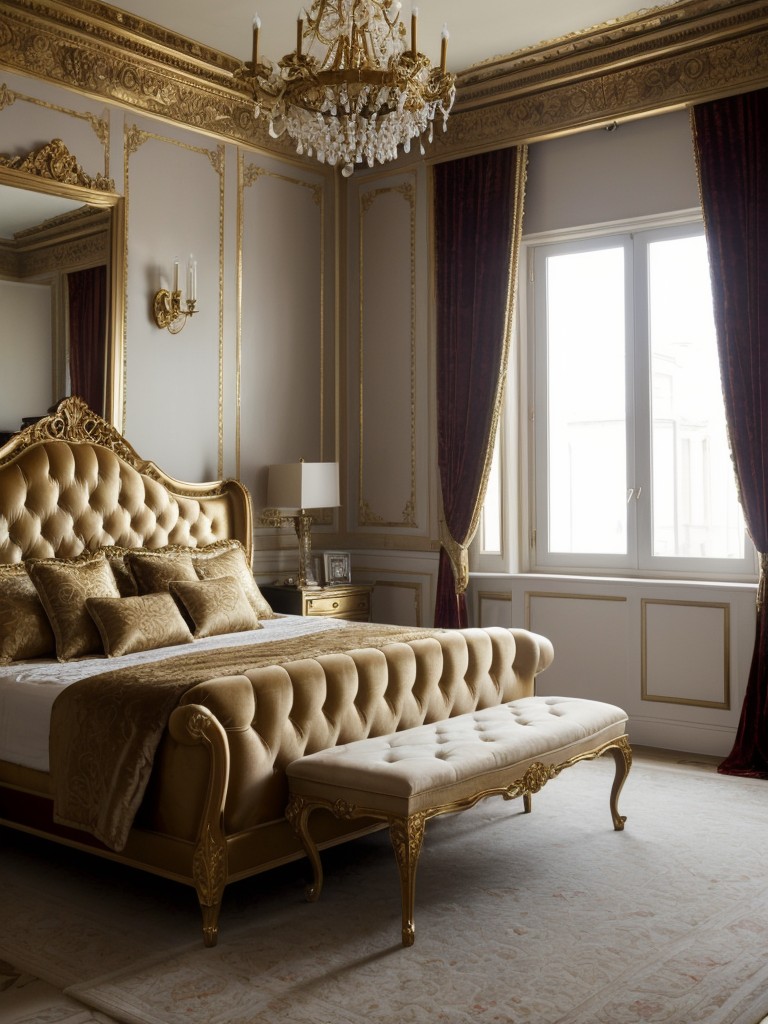 Regal Apartment Bedroom Inspo: Opulent Velvet Drapes & Ornate Mirrors