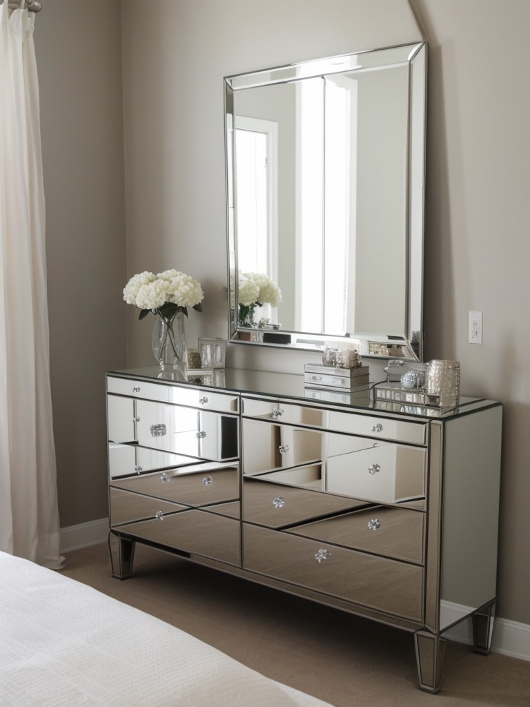 Mirrored Furniture for Chic Apartment Bedroom Organization