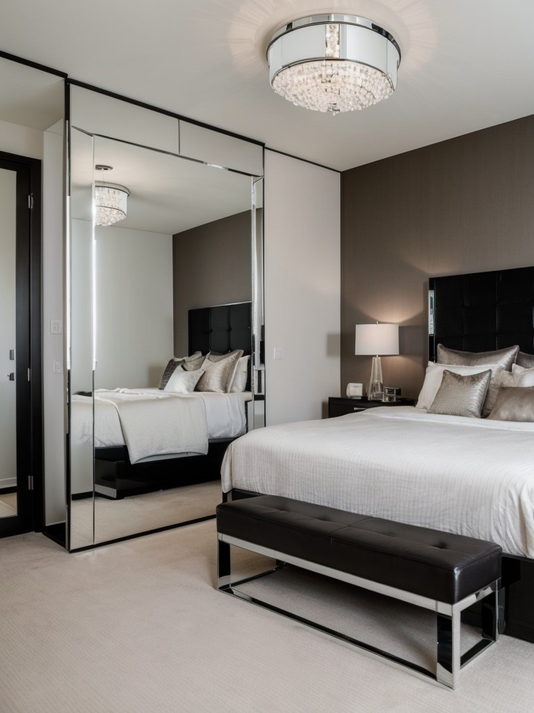 Glam up your bedroom with mirrored accents for a sleek look!