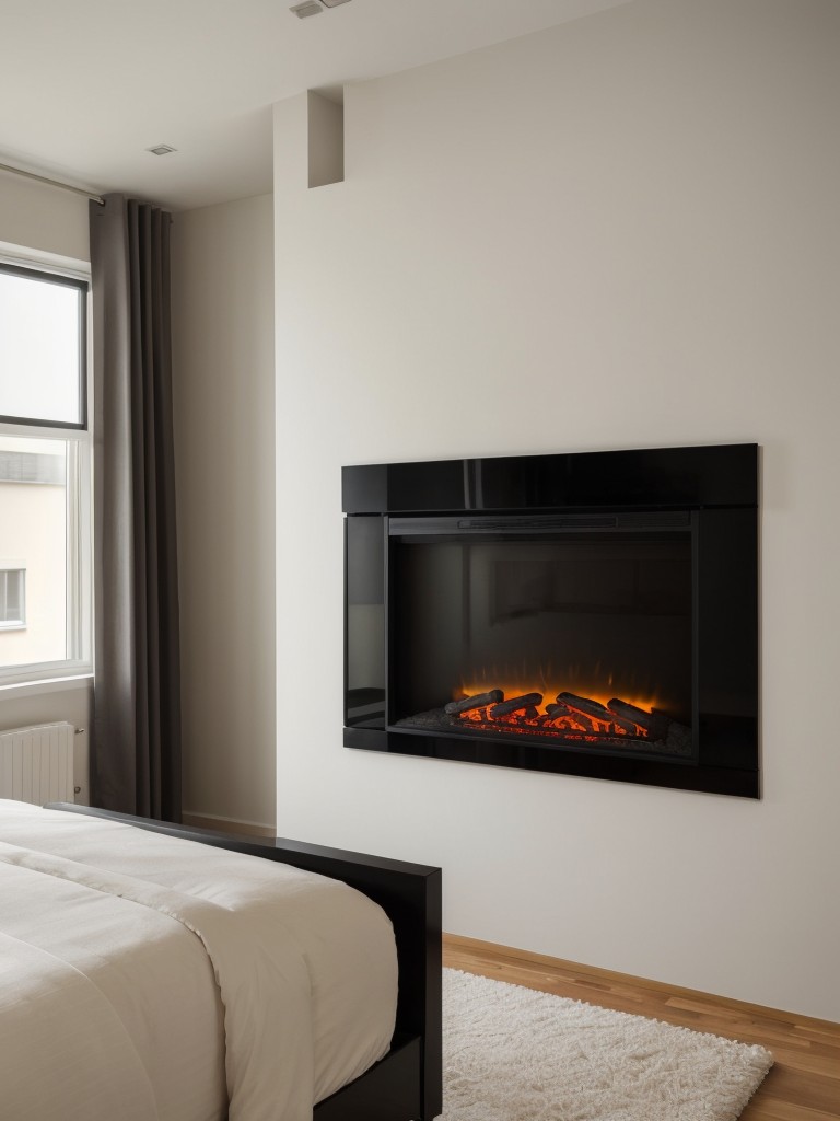 Sleek Bedroom Ideas: Create a Cozy, Modern Vibe with a Wall-Mounted Fireplace!