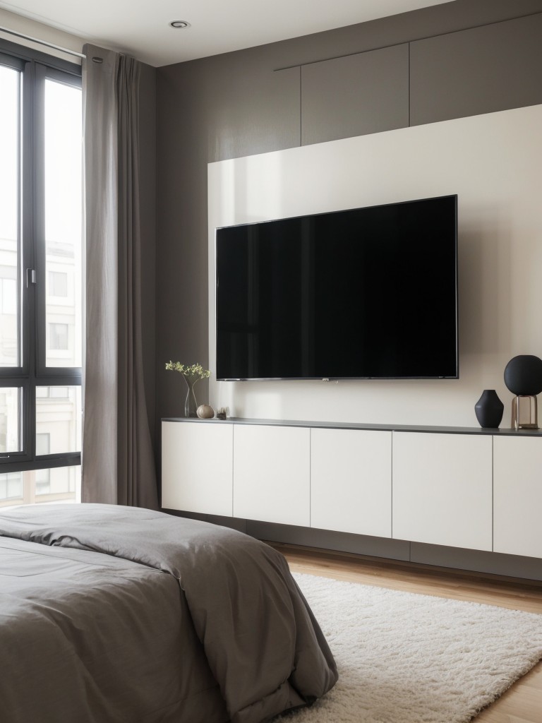 Save Space with a Sleek Wall-Mounted TV in Your Modern Apartment Bedroom