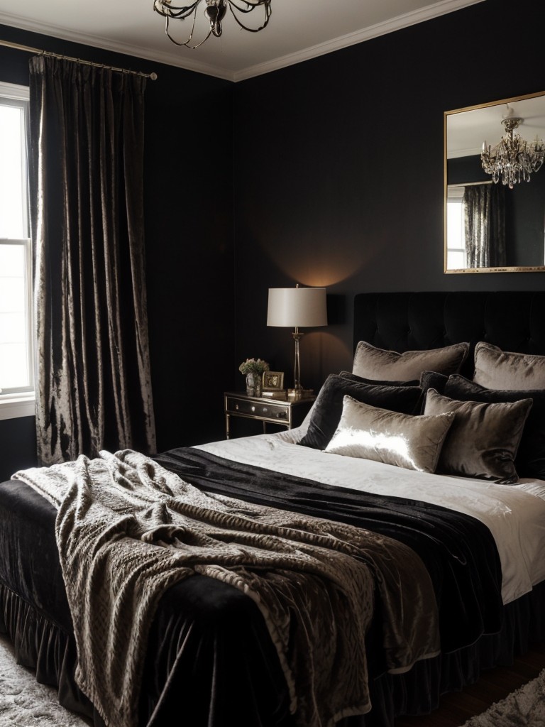 Glam up your apartment bedroom with a dark and luxurious twist!