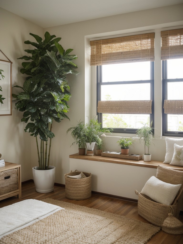 Nature-inspired apartment bedroom ideas: Plants, jute rugs & bamboo blinds!