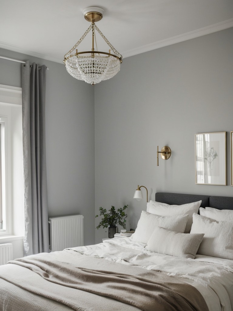 Minimalist Apartment Bedroom: Elevate Your Space with a Statement Chandelier!