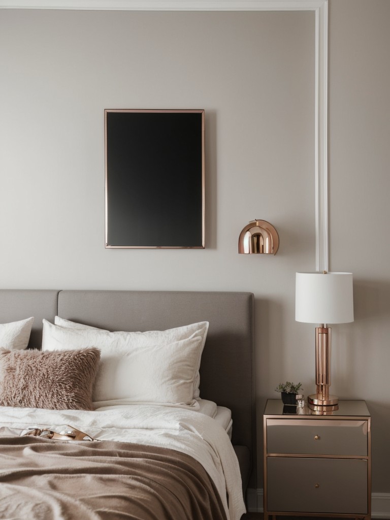 Minimalist Bedroom Decor: Incorporate Metallic Accents for a Trendy Apartment.