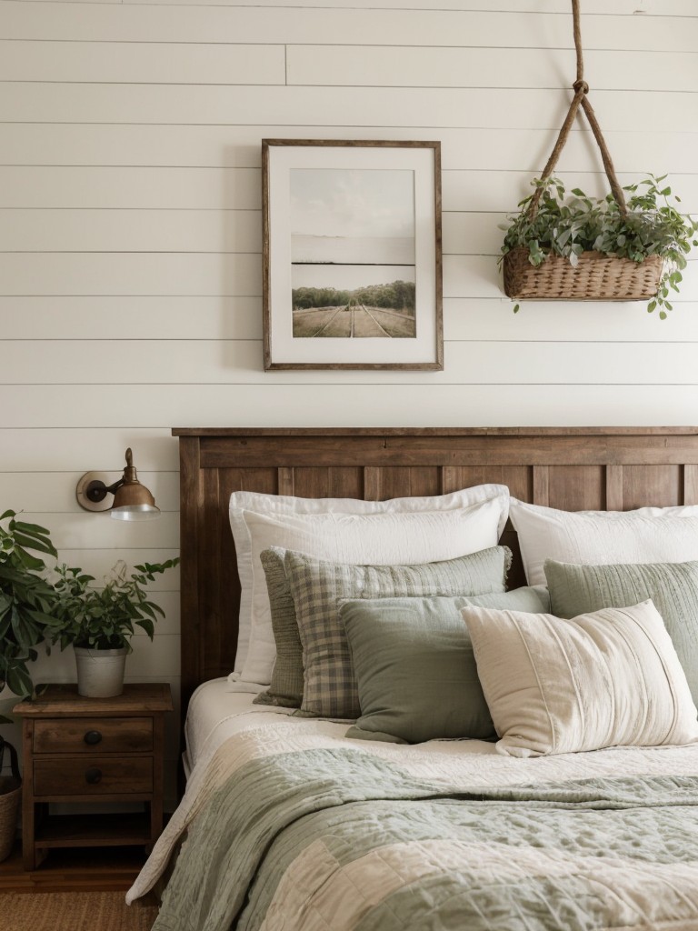 Transform your apartment into a farmhouse paradise with botanical bedroom decor.