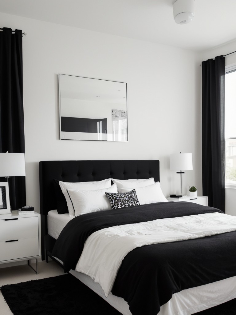 Monochrome Magic: Create a Sleek Apartment Bedroom with Accent Walls!