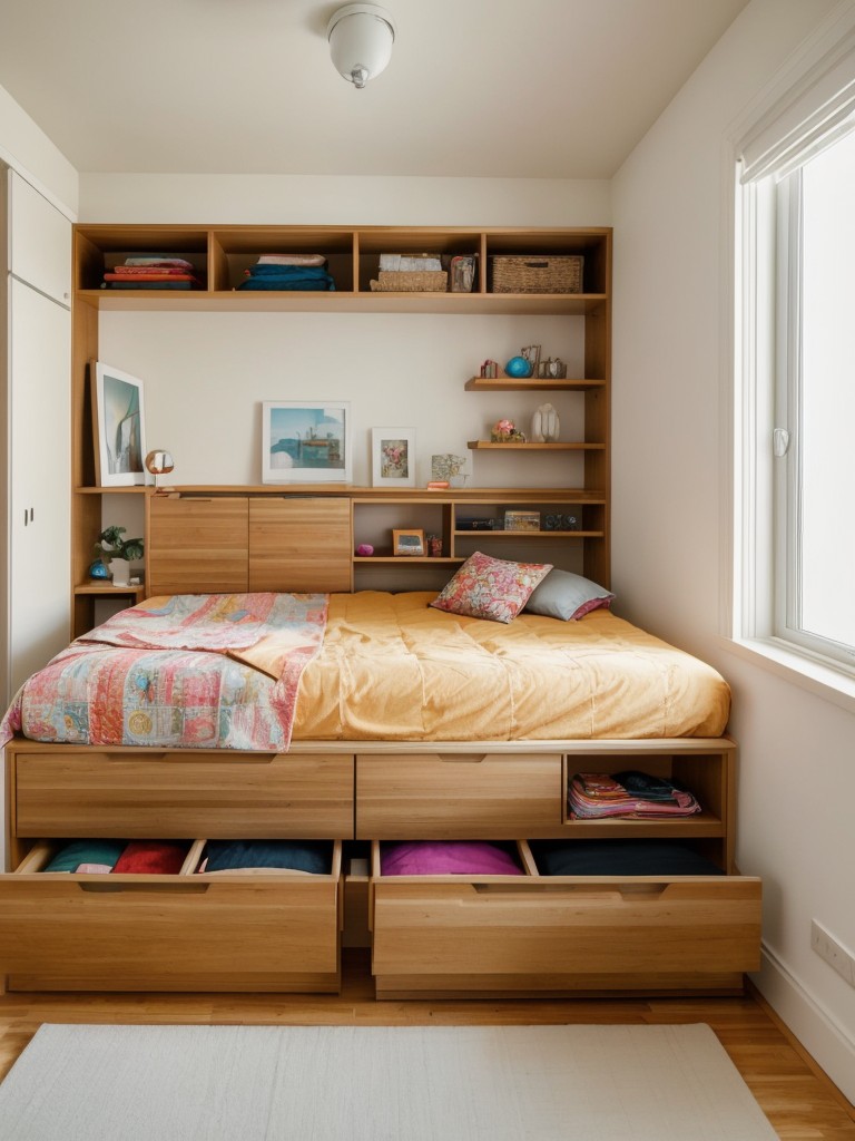 Vibrant Apartment Bedroom Decor: Compact & Colorful Storage Solutions