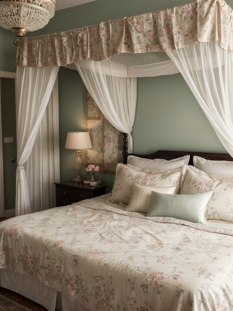 Dreamy Bohemian Bedroom Decor: Canopy Bed, Flowing Curtains, Floral Patterns.