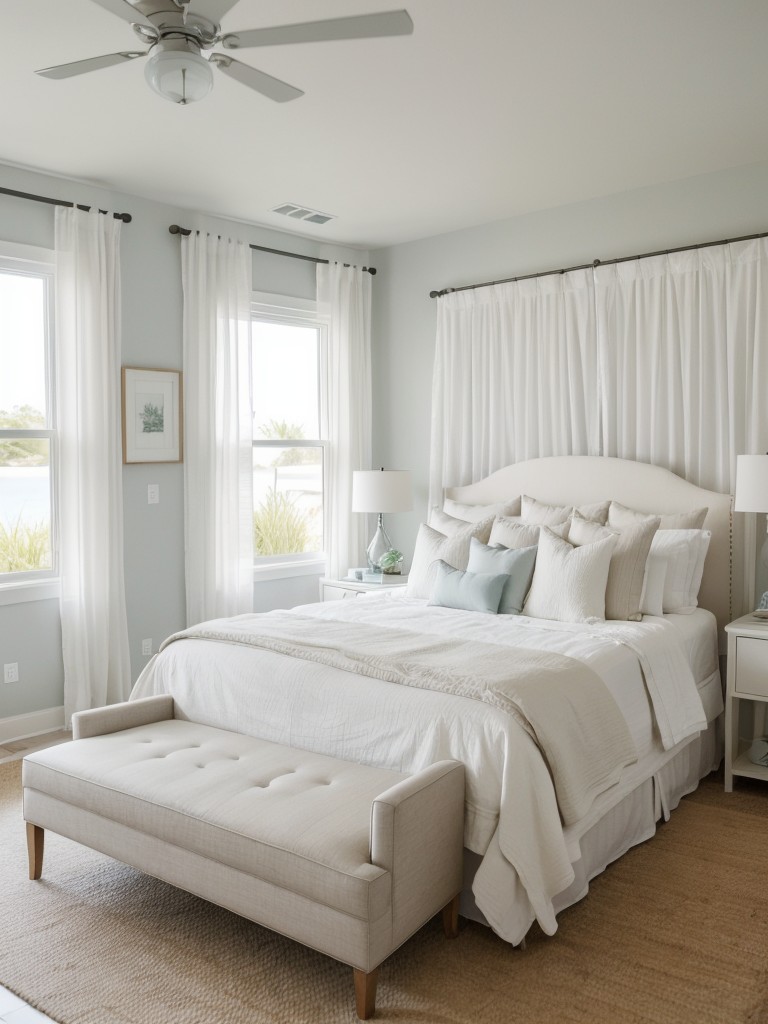 Coastal-Inspired Bedroom Vibes: Serene & Airy with White Curtains & Light Furniture