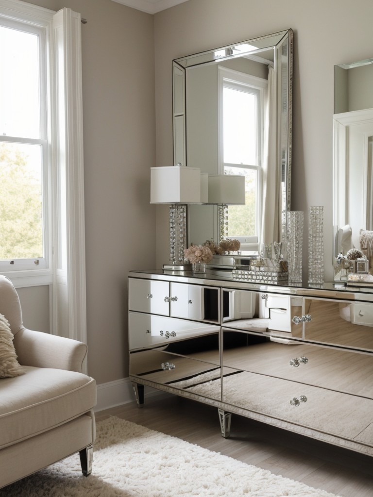 Sparkle and Shine: Glamorous Bedroom Makeover with Mirrored Furniture and Crystal Accents