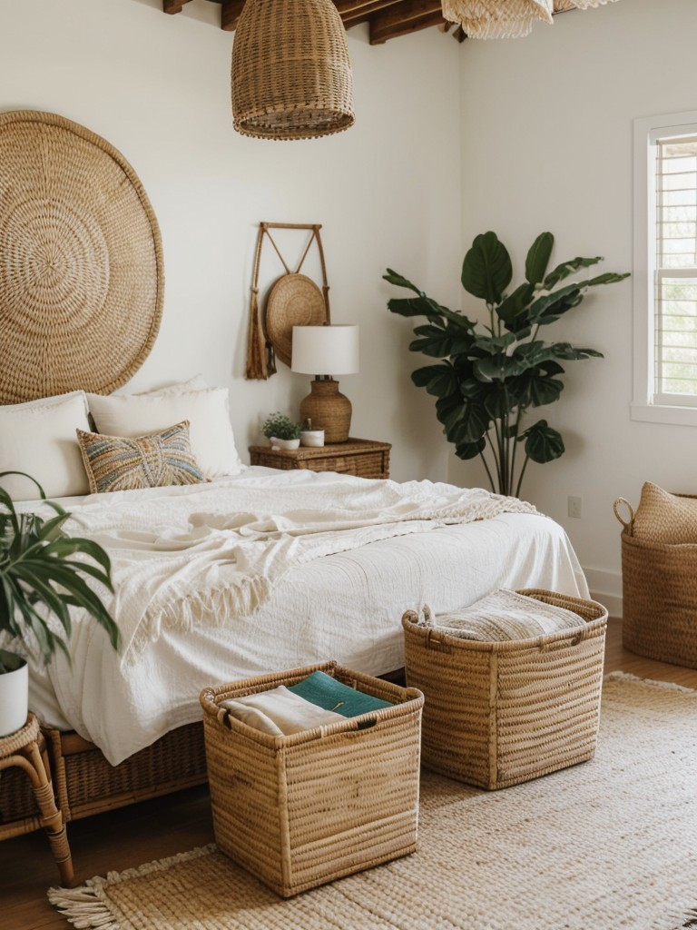 Boho Chic Apartment: Elevate Your Bedroom with Woven Baskets