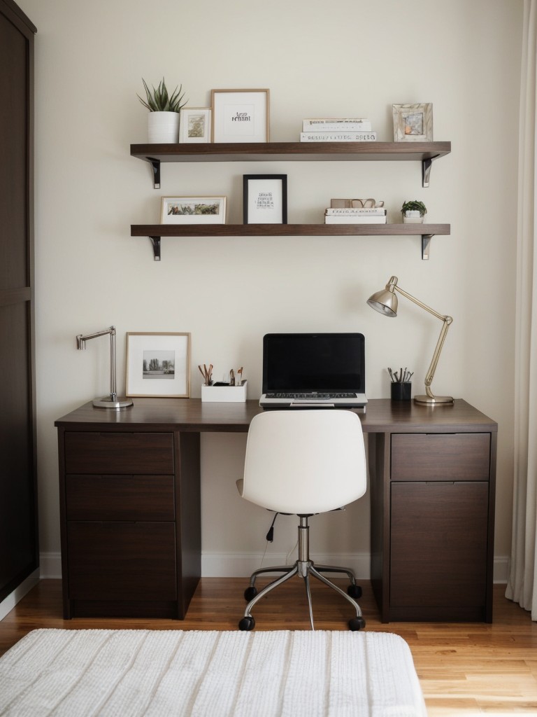 Create a Sleek Bedroom Office with Desk and Shelves